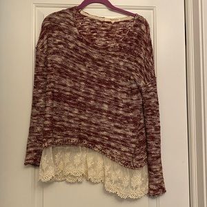 Maroon Sweater with Lace Bottom